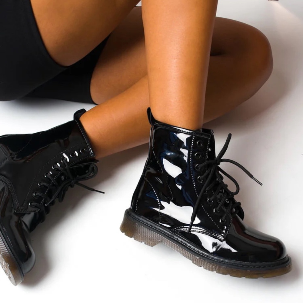 Oak & Hyde Boots | Black Patent Leather Combat Lace-Ups | UK Brand, Size 38